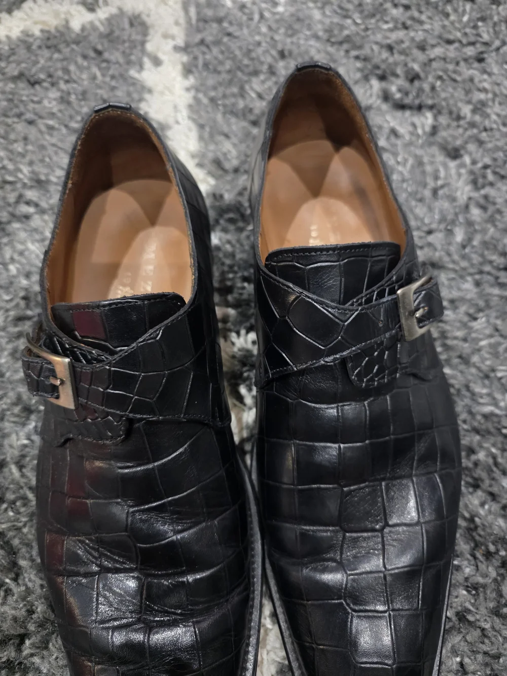 Mezlan Men's Black Croc-Embossed Leather Single Monk Strap Shoes Size 8.5M